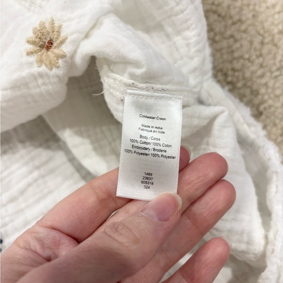 Coldwater Creek White Blouse with Floral Embroidery Cotton Gauze Relaxed Size 3X - Picture 6 of 6